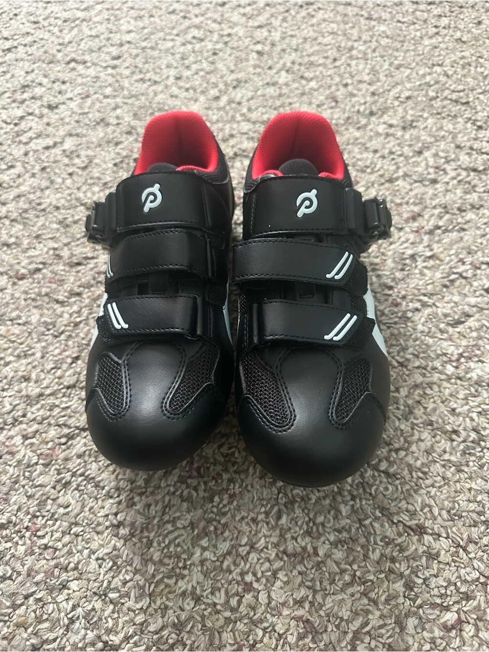 Peloton cycling Women’s Black Sneakers with Red Interior and White Accents